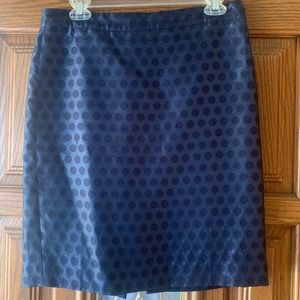J crew navy blue dot pencil skirt 50% polyester 50% viscose